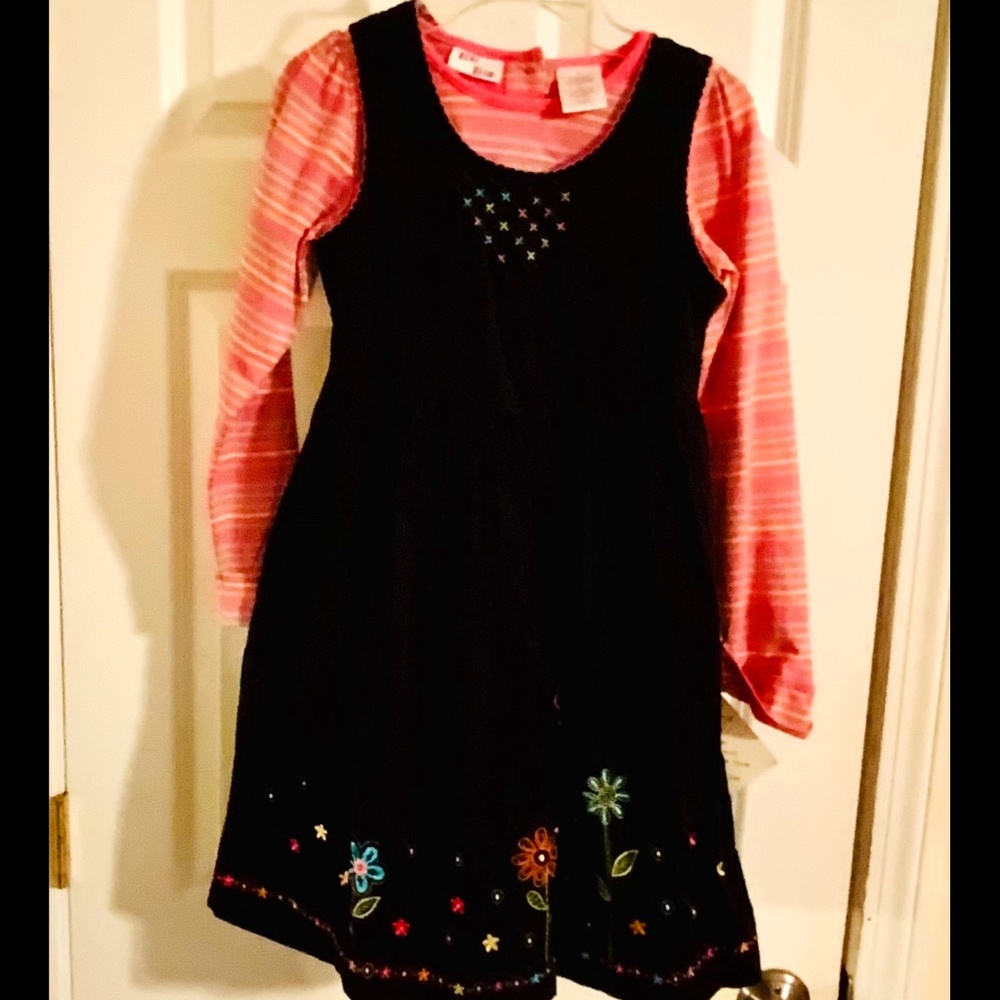Girls Corduroy embroidered Dress 2 piece